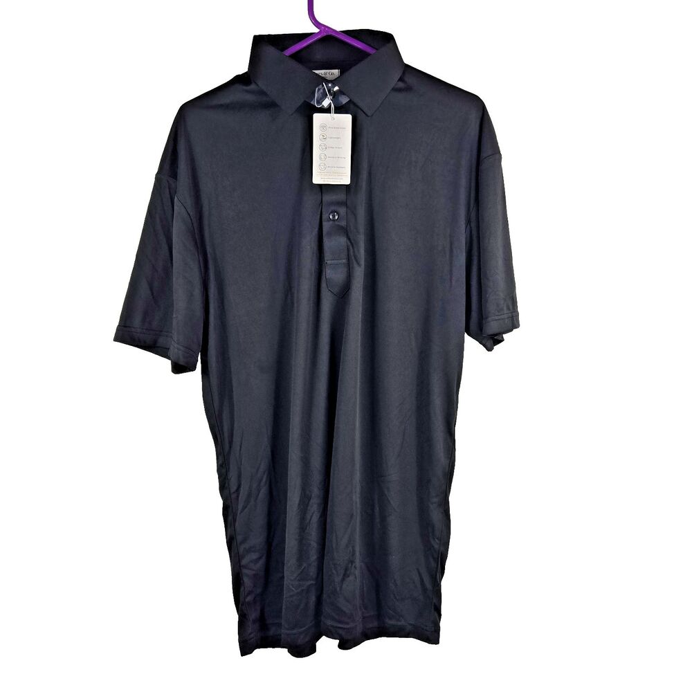 Collars & Co Men's Size Large Tall Black Short Sleeve Dress Collar Polo NWT CC65